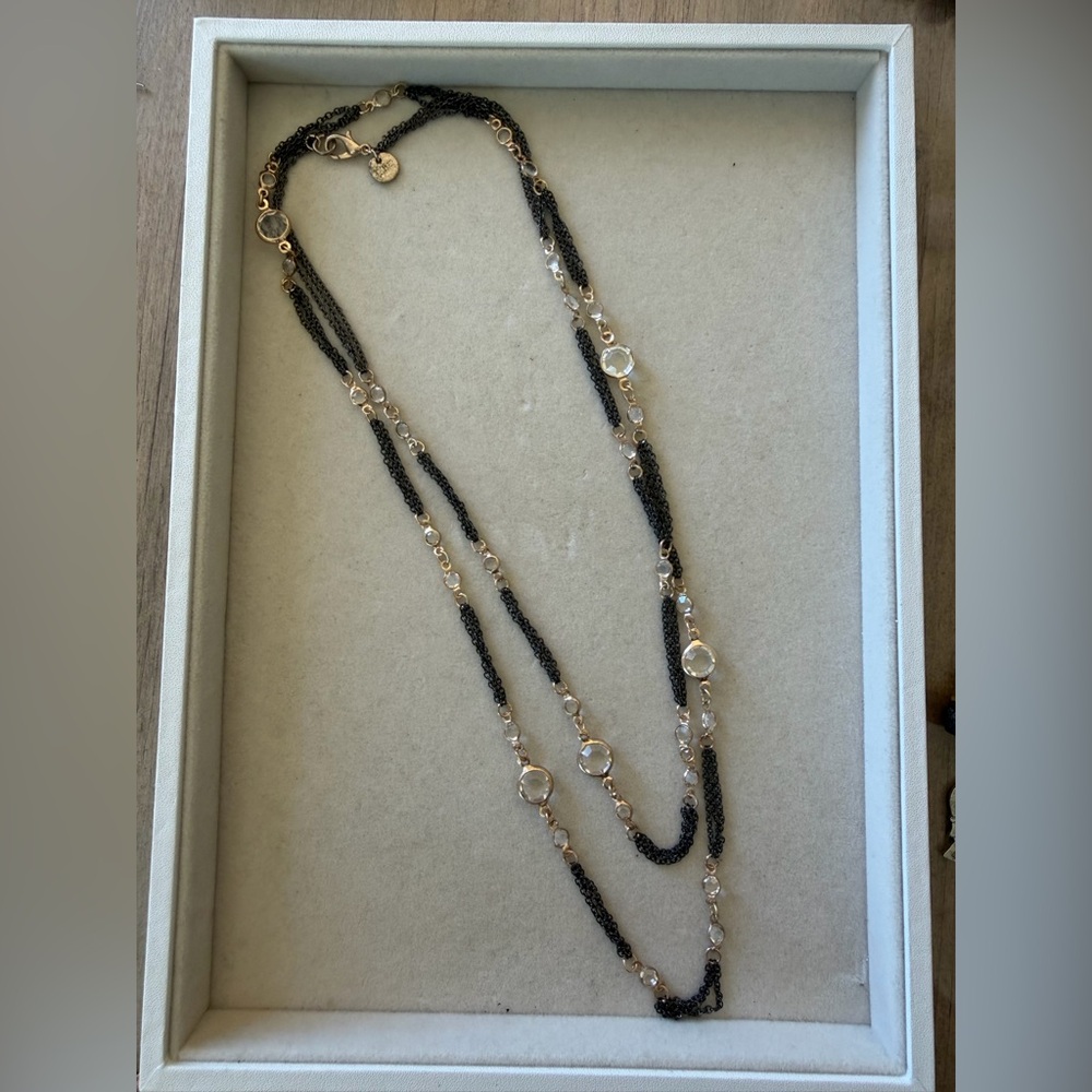 Marlyn Schiff Glass Beaded and Chain Link Classic Feminine Long Necklace 40”